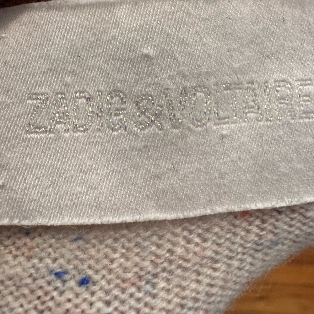 ZADIG & VOLTAIRE Women's 100% Cashmere Pink Speckled Sweater Elbow Heart Patch M - Picture 9 of 11